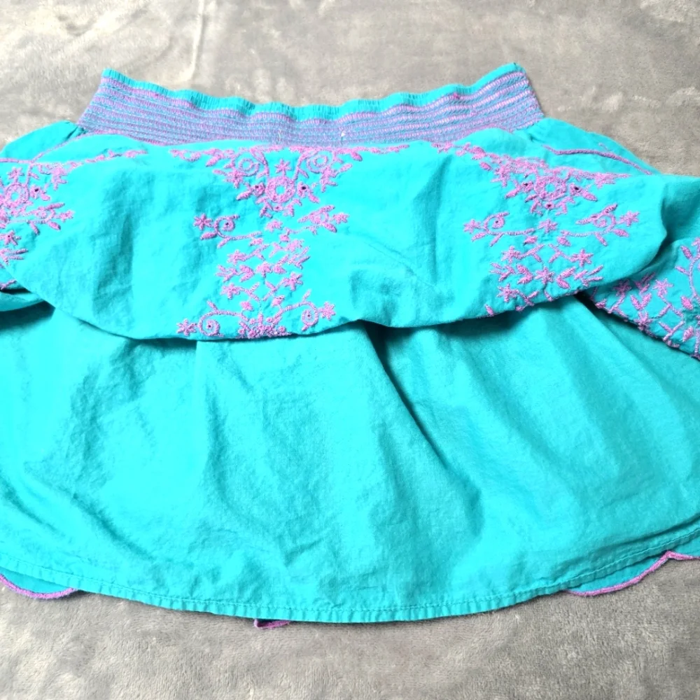 2/$30 Aeropostale Turquoise Bubble Mini Skirt‎ Size L Purple Embroidery Summer